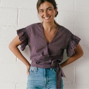 Madewell Tops Madewell Flutter-Sleeve Side-Tie Wrap Top In Plaid XS/small